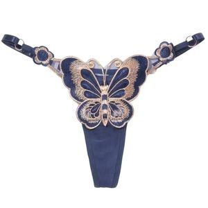 Sexy Lace Butterfly Thong Panty Blue NWT